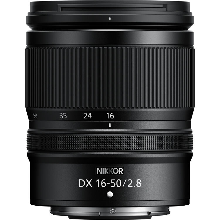 Product photo of the Nikon DX 16-50mm f/2.8 VR lens on a white background.