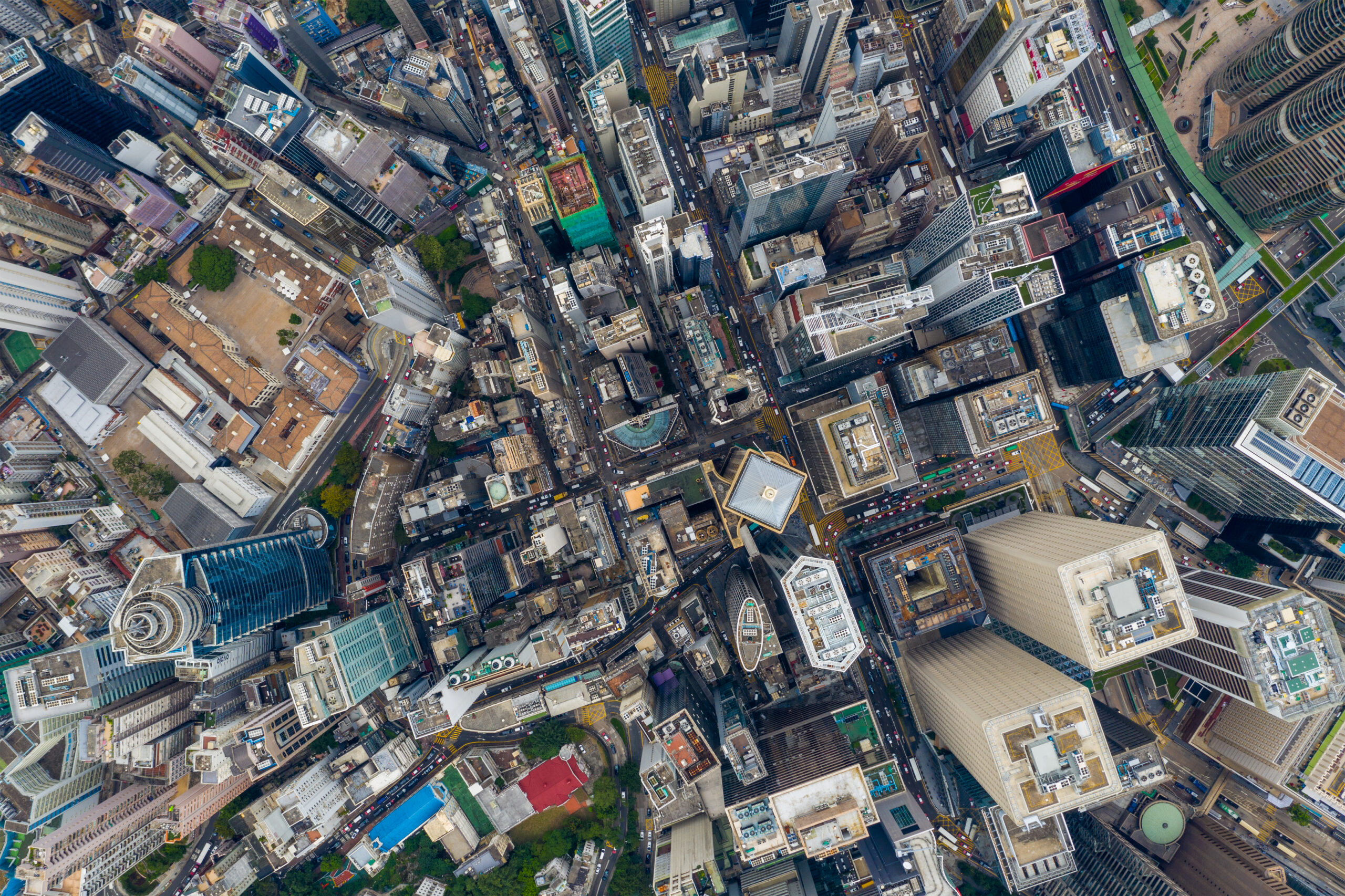 A drones-eye view of the city of Hong Kong